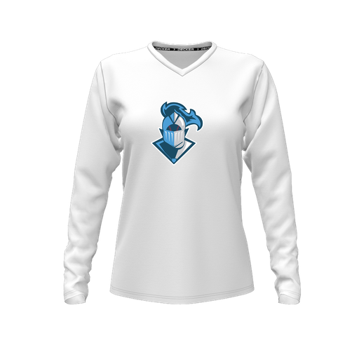 [CUS-DFW-TEES-CMF-VNK-LSL-WHT-FYXS-LOGO2] Decker Comfort T-Shirt (Female Youth XS, White, V Neck, Logo 2, Long Sleeve)