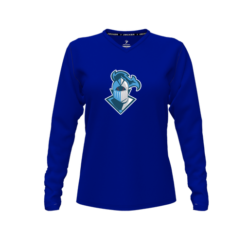 [CUS-DFW-TEES-CMF-VNK-LSL-RYL-FYXS-LOGO2] Decker Comfort T-Shirt (Female Youth XS, Royal, V Neck, Logo 2, Long Sleeve)