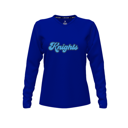 [CUS-DFW-TEES-CMF-VNK-LSL-RYL-FYXS-LOGO3] Decker Comfort T-Shirt (Female Youth XS, Royal, V Neck, Logo 3, Long Sleeve)