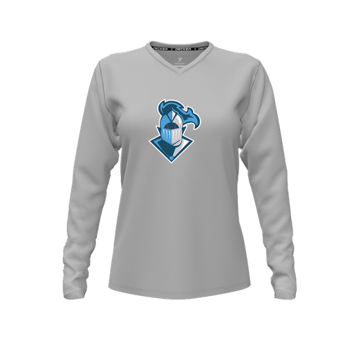 [CUS-DFW-TEES-CMF-VNK-LSL-GRY-FYXS-LOGO2] Decker Comfort T-Shirt (Female Youth XS, Gray, V Neck, Logo 2, Long Sleeve)