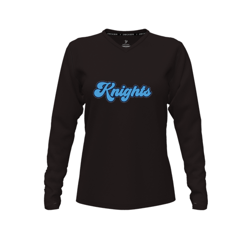 [CUS-DFW-TEES-PER-VNK-LSL-BLK-FYXS-LOGO3] Performance T-Shirt (Female Youth XS, Black, V Neck, Logo 3, Long Sleeve)