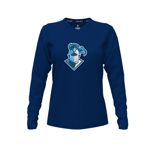 [CUS-DFW-TEES-PER-VNK-LSL-NVY-FYXS-LOGO2] Decker Performance T-Shirt (Female Youth XS, Navy, V Neck, Logo 2, Long Sleeve)