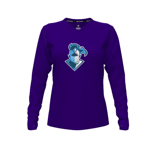 [CUS-DFW-TEES-PER-VNK-LSL-PUR-FYXS-LOGO2] Decker Performance T-Shirt (Female Youth XS, Purple, V Neck, Logo 2, Long Sleeve)