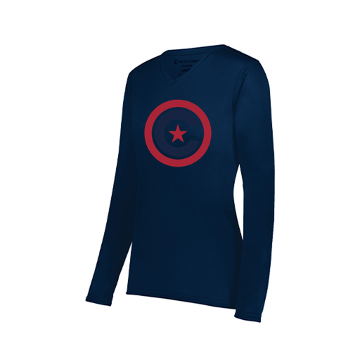 [222824.065.S-LOGO1] Ladies LS Smooth Sport Shirt (Female Adult S, Navy, Logo 1)