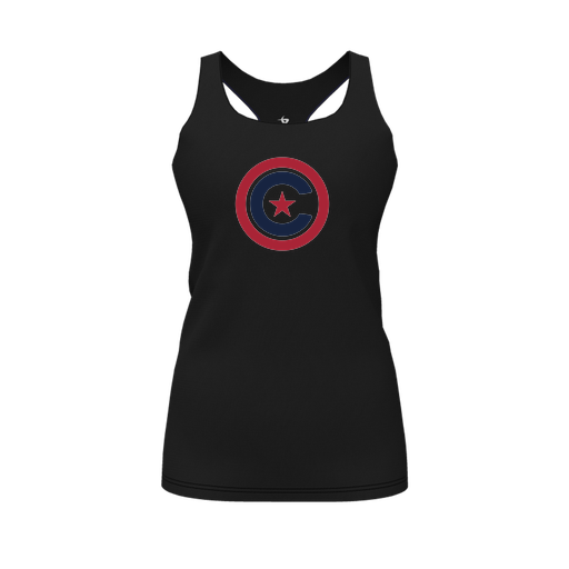 [CUS-DFW-RCBK-PER-BLK-FYS-LOGO1] Racerback Tank Top (Female Youth S, Black, Logo 1)