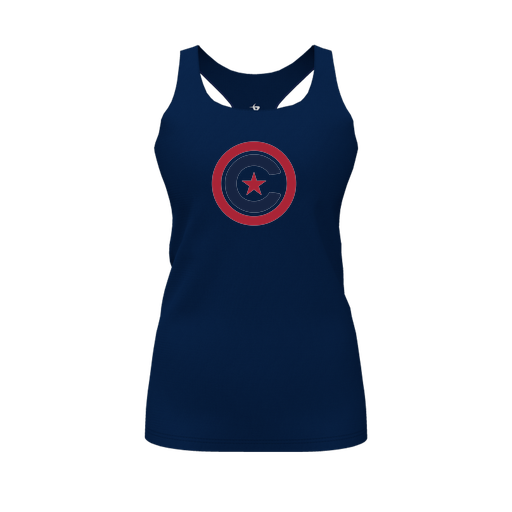 [FT0TRBNV-FYS-LOGO1] Decker Racerback Tank Top (Female Youth S, Navy, Logo 1)